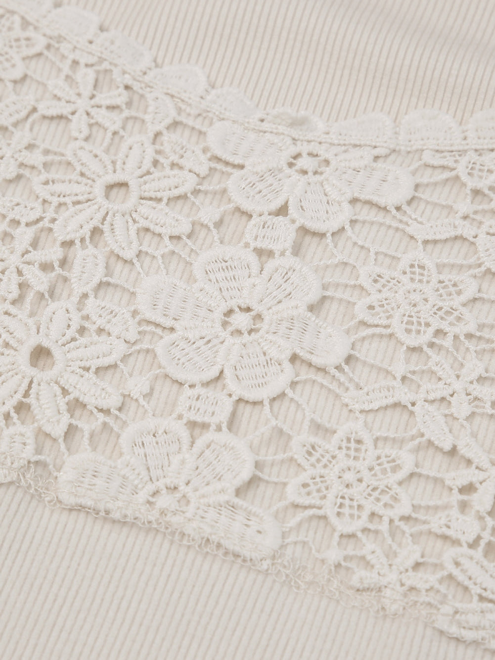 Beige Floral Lace V-Neck Sheath Top with Long Sleeves