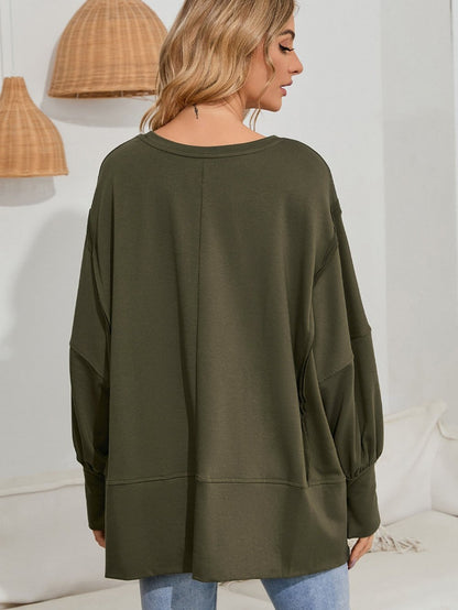 Green Patchwork Oversized Drop Shoulder Top