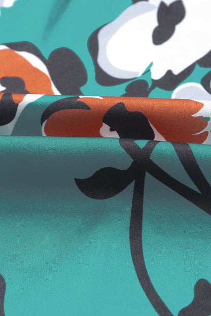 Floral Mock Neck Ruffle Sleeve Blouse