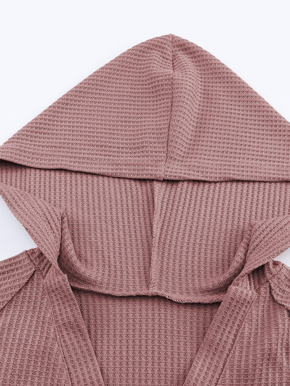 Fiery Red Oversized Waffle Knit Henley Hoodie with Drop Shoulder