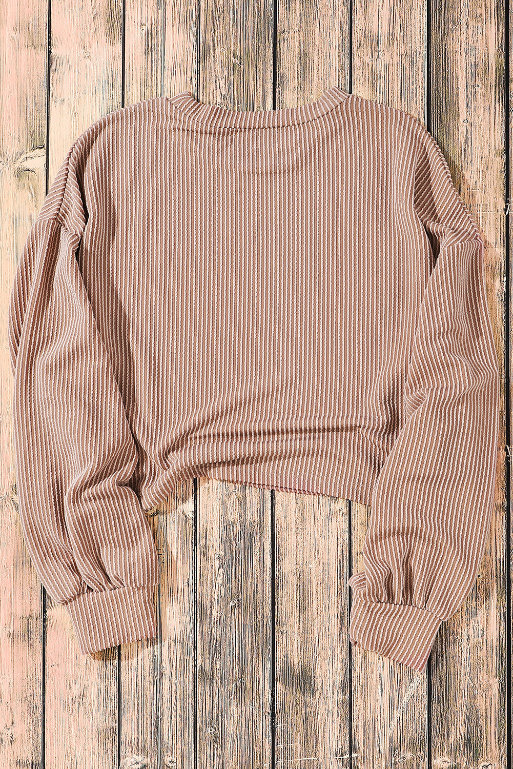 Khaki Corded Drop Shoulder Puff Sleeve Casual Top