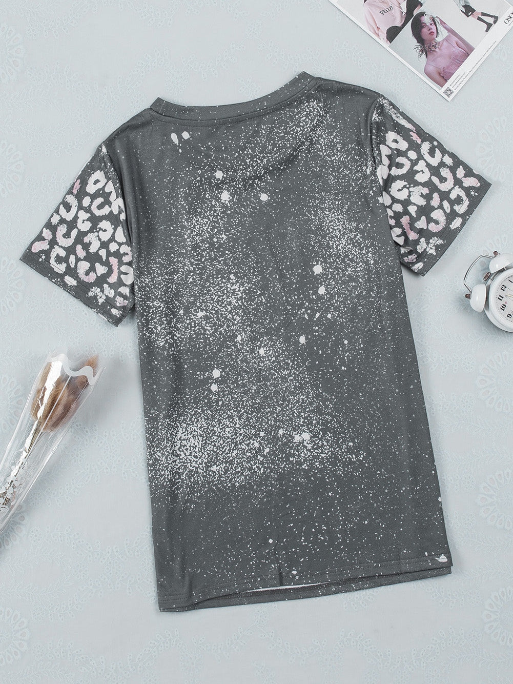 Gray Leopard Tie Dye Short Sleeve T-shirt