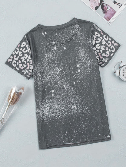 Gray Leopard Tie Dye Short Sleeve T-shirt