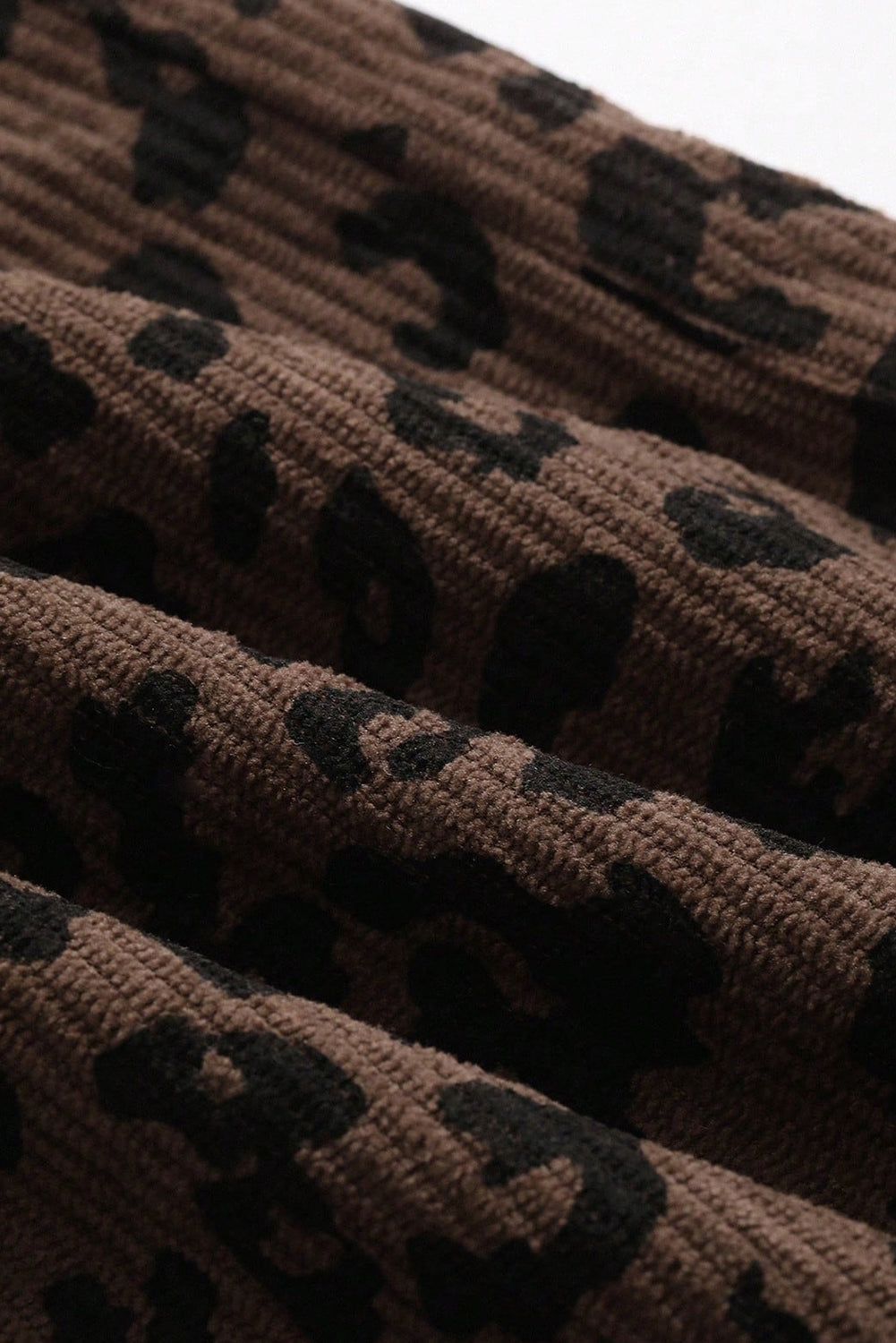 Dark Brown Leopard Print Elastic High Waist Loose Corduroy Pants