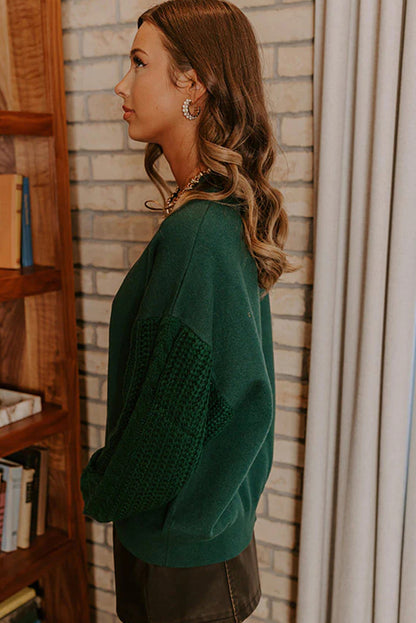 Skobeloff Cable Knit Textured Patchwork Sleeve Slouchy Sweater