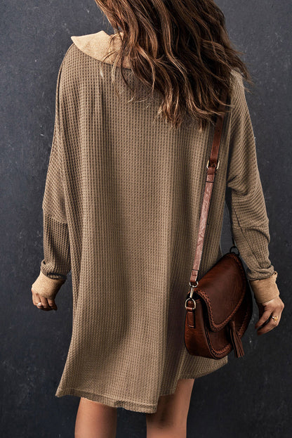 Brown Waffle Knit Buttoned Long Sleeve Top