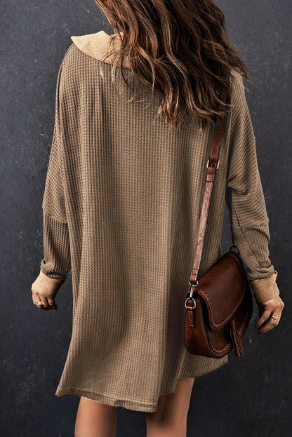 Brown Waffle Knit Buttoned Long Sleeve Top