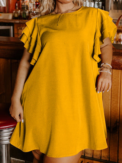 Tiered Ruffled Sleeve Grapefruit Orange Plus Size Dress for Parties and Beyond