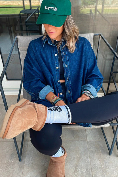 Sky Blue Contrast Panel Patchwork Button Down Boyfriend Style Denim Jacket