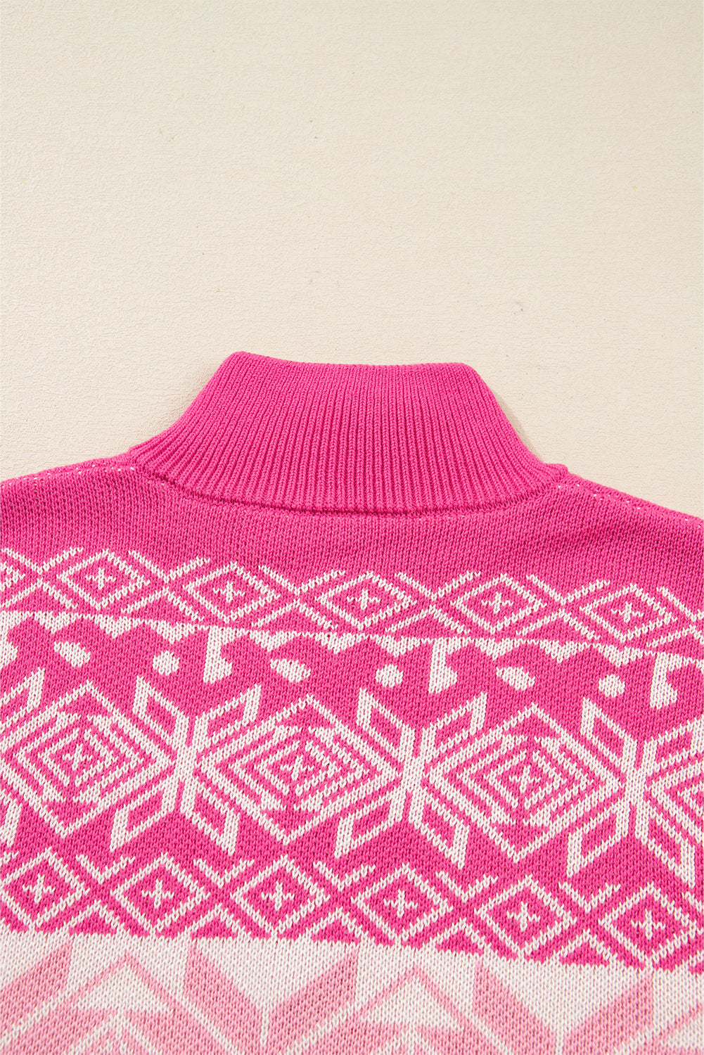 Rose Red Christmas Snowflake Quarter Zip Collard Sweater