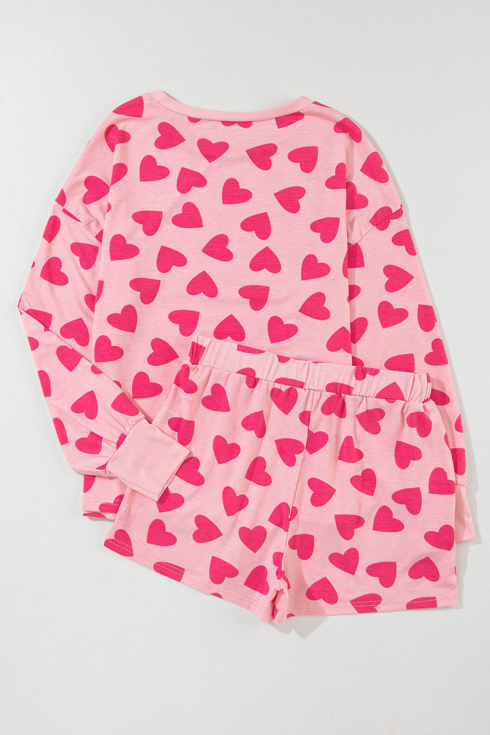 Heartfelt Pink Valentine's Day Lounge Set with Heart Print Top and Shorts