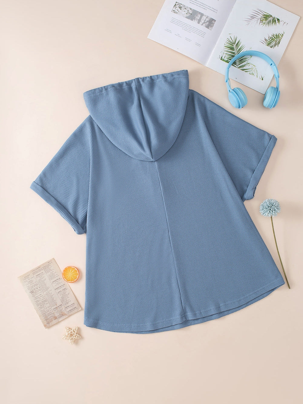 Ashleigh Blue Plus Size Waffle Knit Short Sleeve Drawstring Hoodie