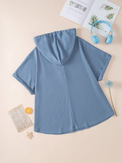 Ashleigh Blue Plus Size Waffle Knit Short Sleeve Drawstring Hoodie