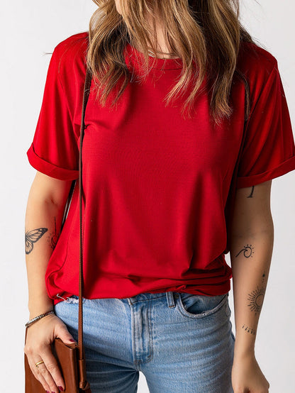 Fiery Red Casual Short Sleeve T-Shirt