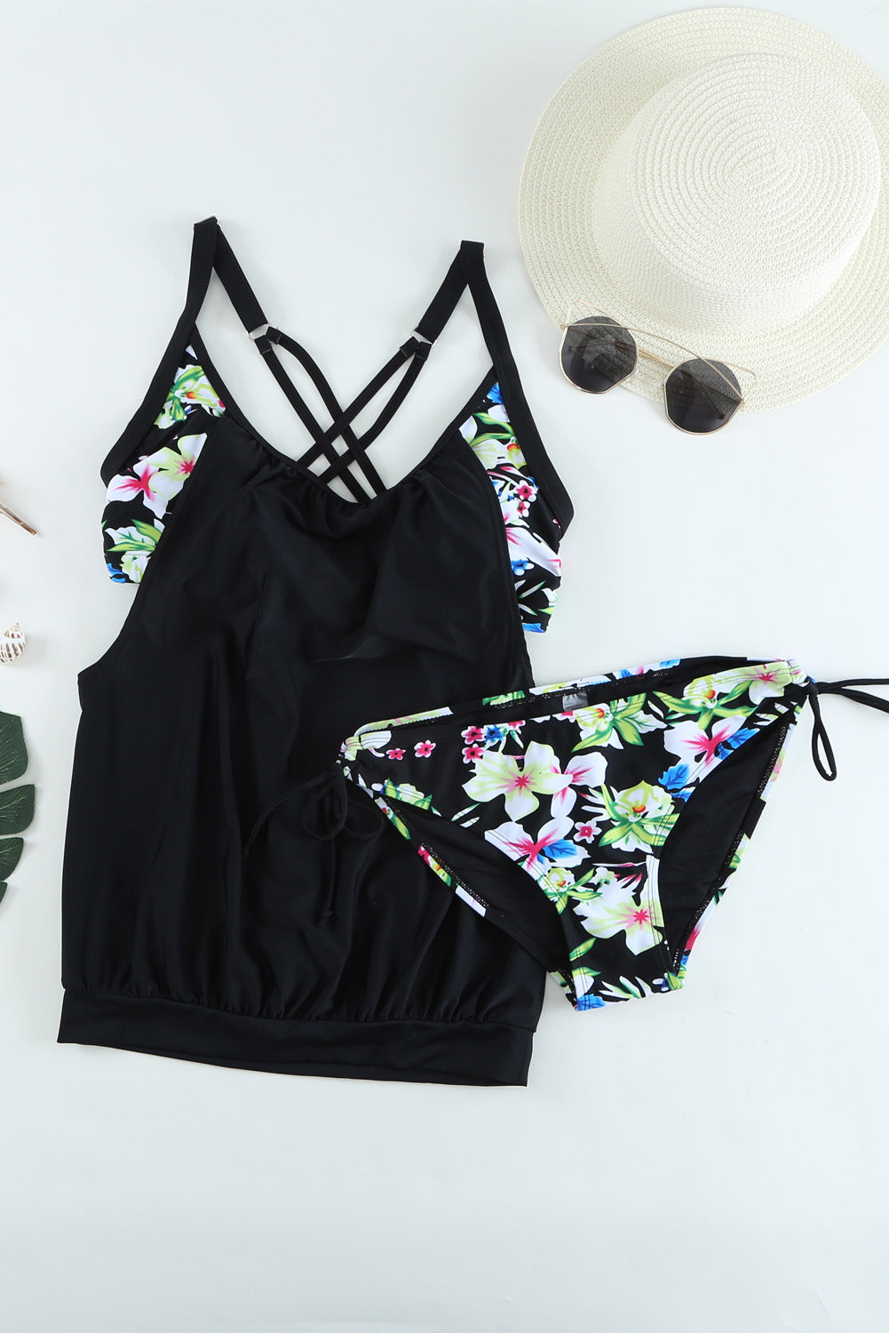 Floral Layered Tankini Set with Triangular Briefs