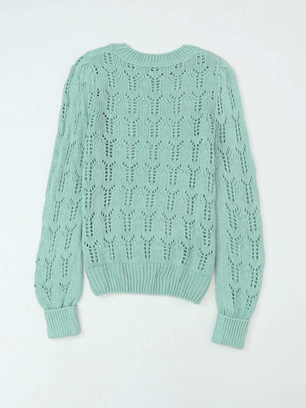 Green Pointelle Knit Sheer Sweater