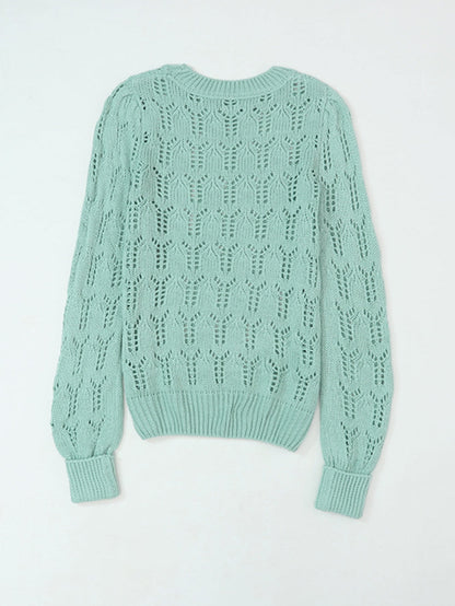 Green Pointelle Knit Sheer Sweater