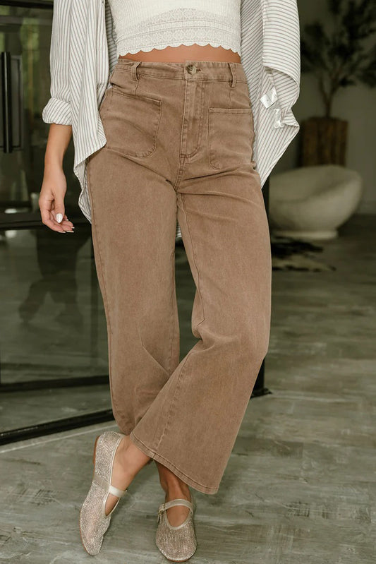 Smoke Gray Vintage Washed Patch Pocket Loose Jeans