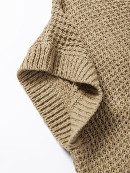 Elegant Light Beige Batwing Sleeve High Neck Knit Sweater for Women