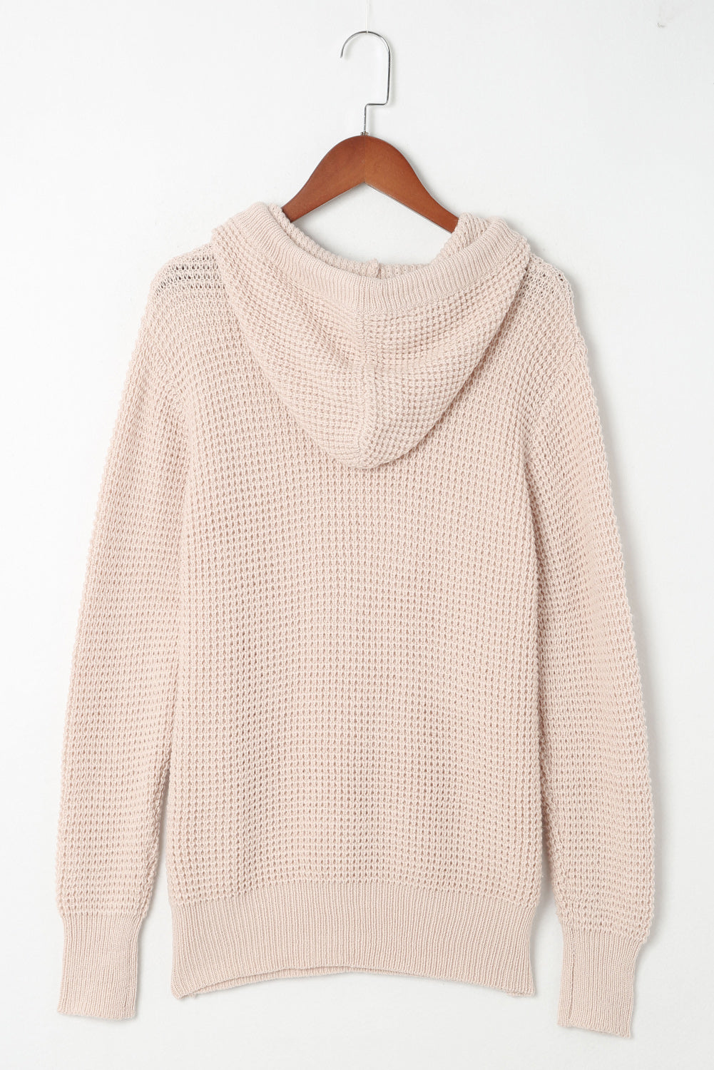 Apricot Hooded Waffle Knit Sweater with Button-Up Front Pocket