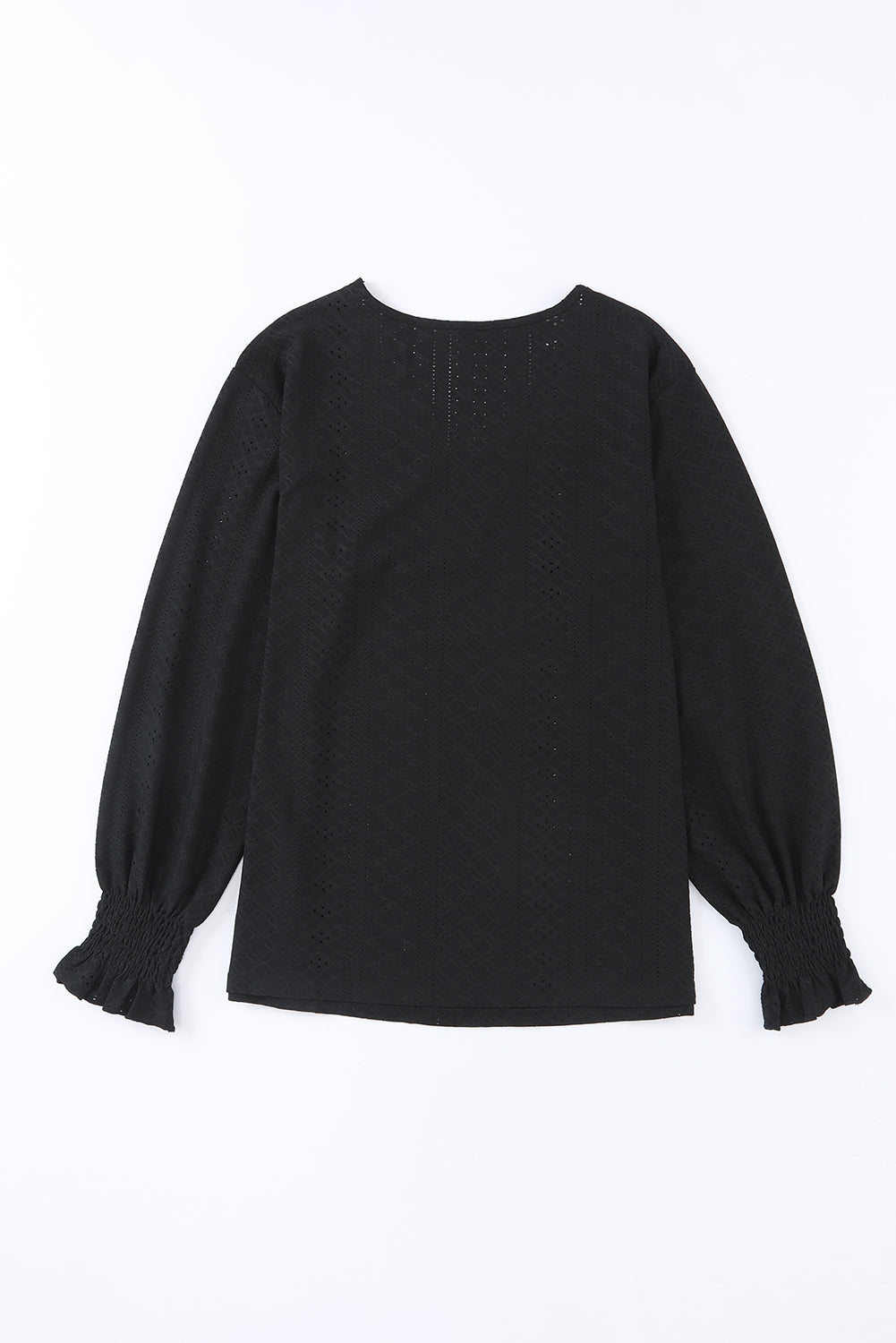 Elegant Black Eyelet Lace V Neck Ruffle Sleeve Blouse