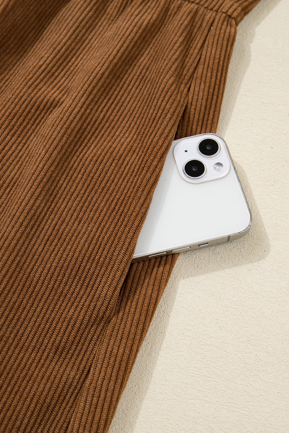 Camel Corduroy Full Buttoned Collared Shirt Style Plus Size Dress