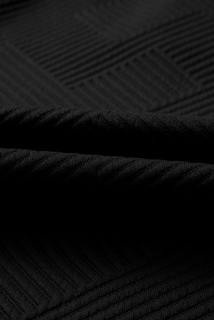 Black Solid Textured Collared V Neck Top and Wide Leg Pants Set