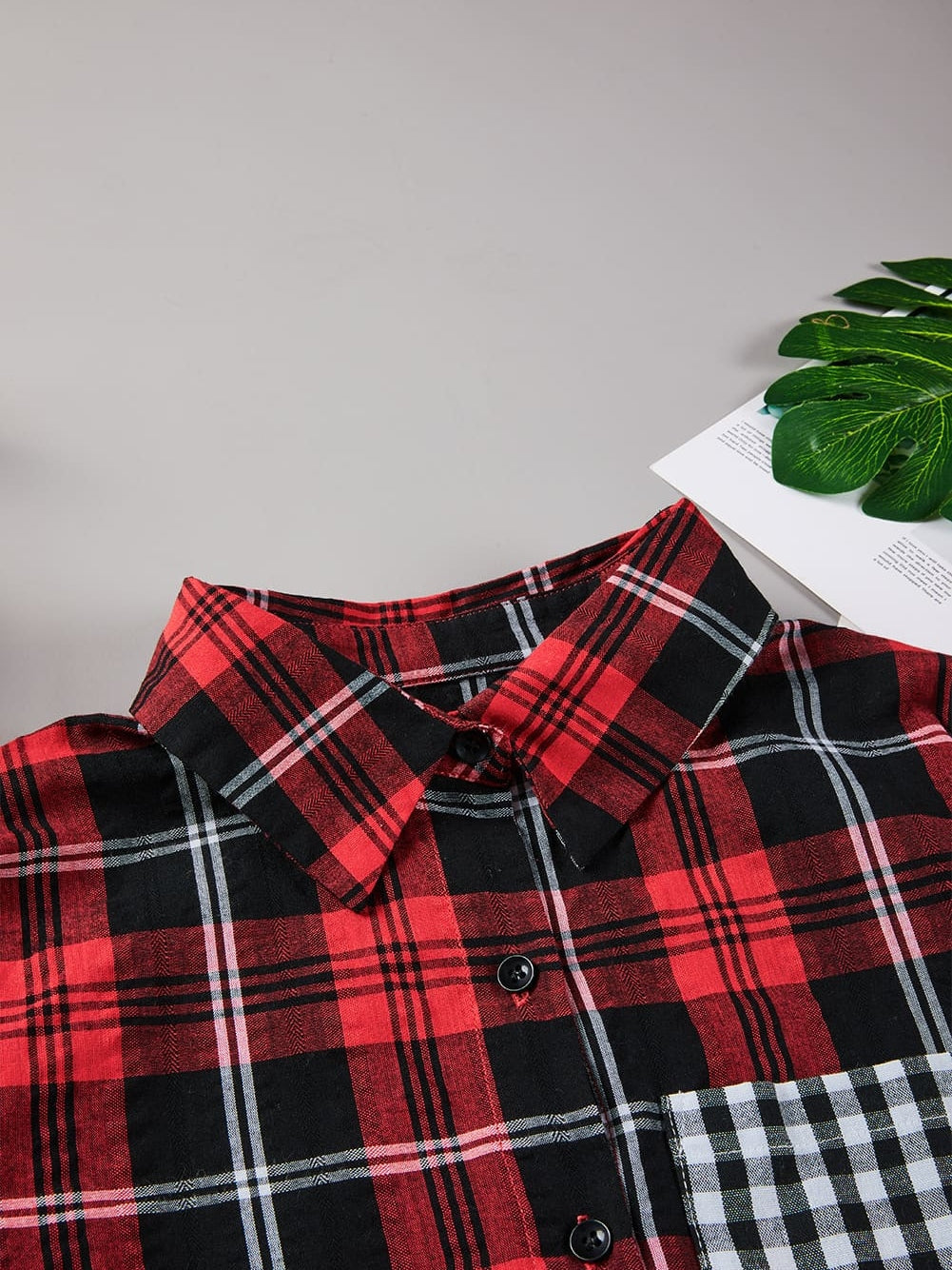 Fiery Red Buffalo Plaid Long Sleeve Shirt with Colorful Pockets
