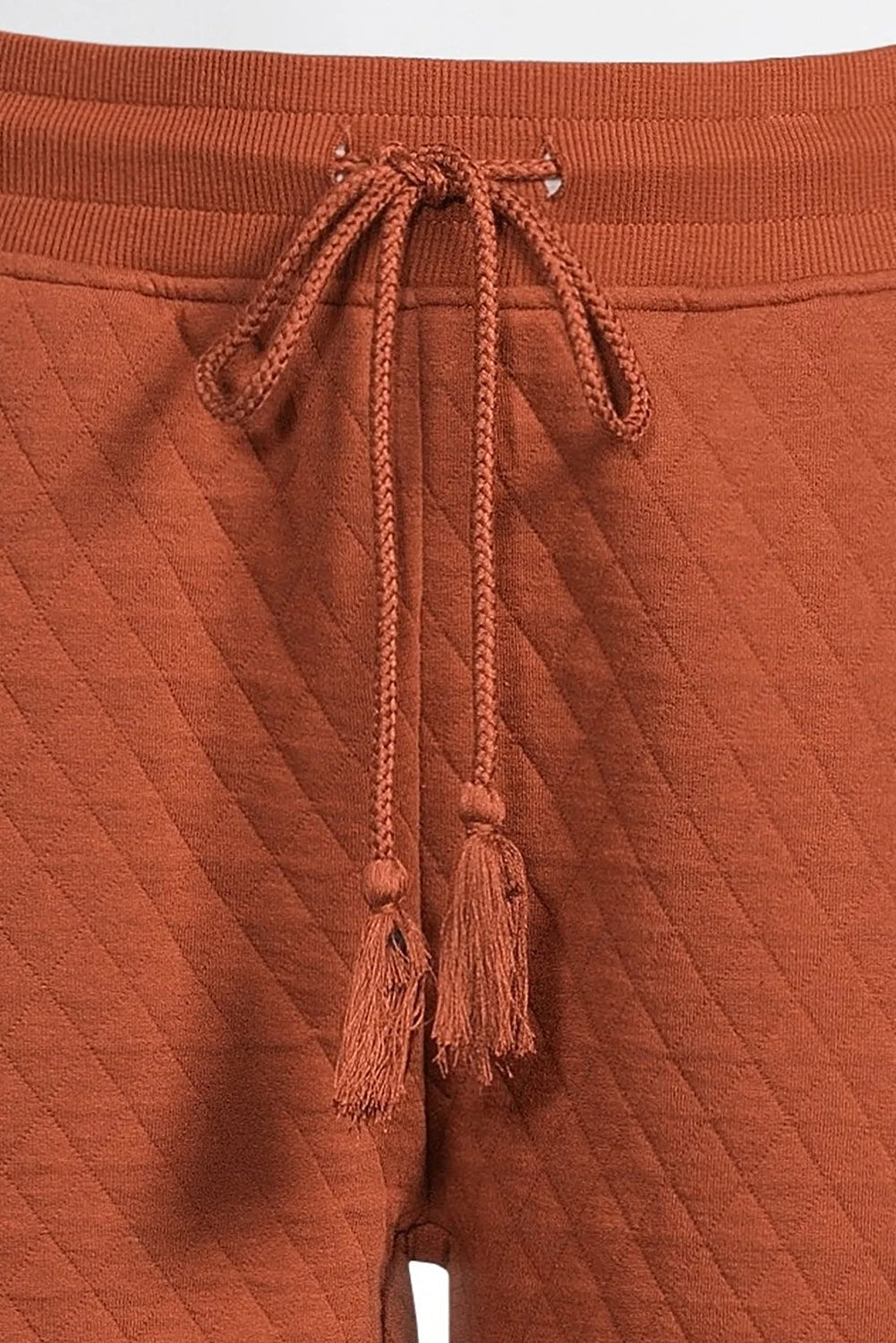 Gold Flame Solid Color Quilted Texture V Neck Button Down Top Drawstring Jogger Pants Set