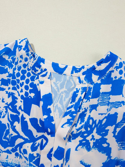 Elegant White Floral Printed V-Neck Ruffle Sleeve Mini Dress