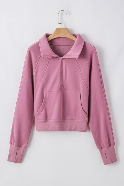 Phalaenopsis Fleece Lined Zip Up Stand Collar Thumbhole Sleeve Sweatshirt