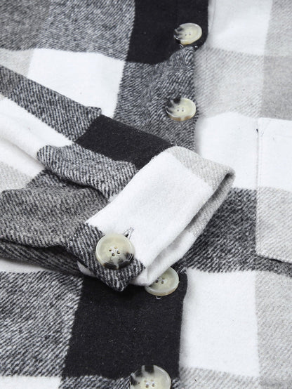 Gray Plus Size Checkered Button-Up Shacket