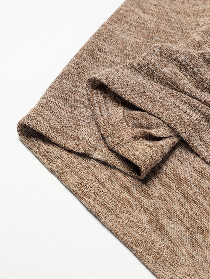 Khaki Marble Cold Shoulder Knit Top with Long Sleeves