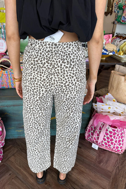 Brown Leopard Print Button Zip Fly Casual Denim Pants