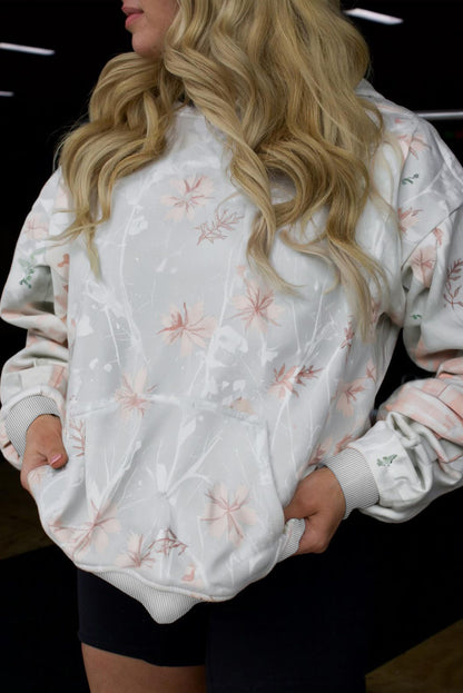 Gray Chilly Day Floral Print Plus Size Loose Hoodie