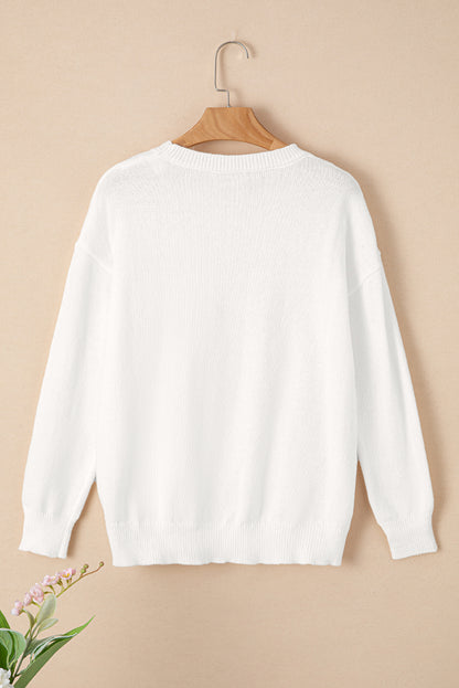 White Merry & Bright Round Neck Casual Sweater