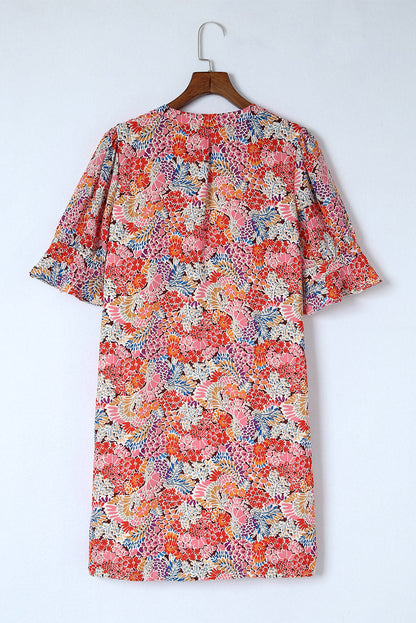 V-neck Print Split Long Dress