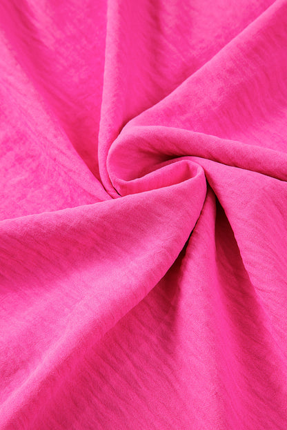 Red Rose Crinkled V-Neck Plus Size Top with Short Sleeves