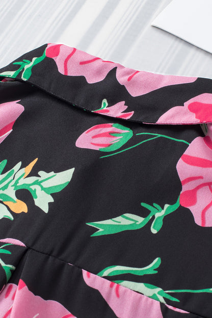 Elegant Floral Print Puff Sleeve Blouse