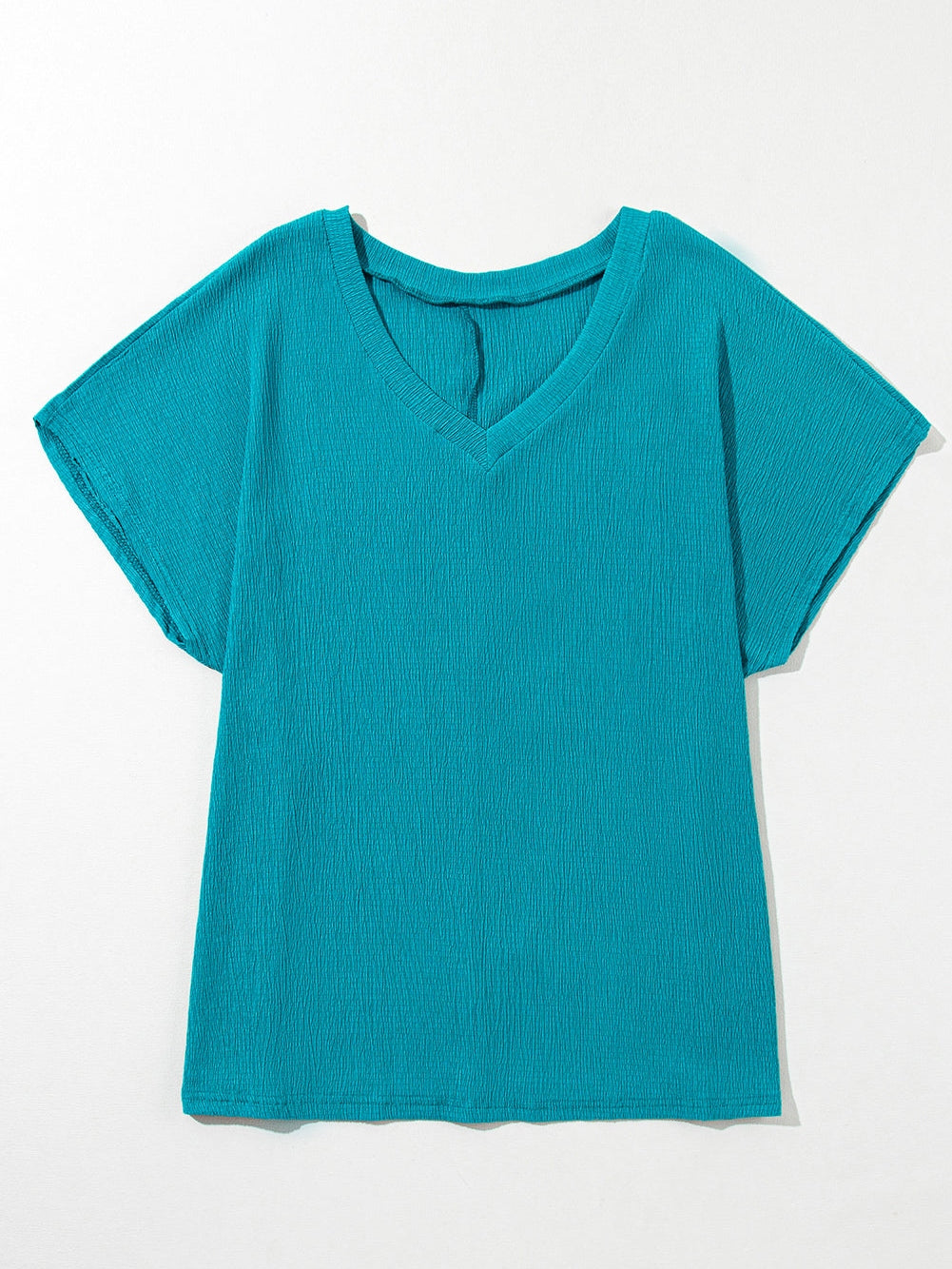 Blue Sapphire Bubble Hem V Neck Textured Plus Size Top