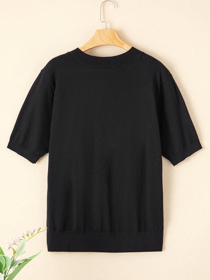 Sparkling Black Glitter Tinsel Cheers Plus Size Short Sleeve Sweater