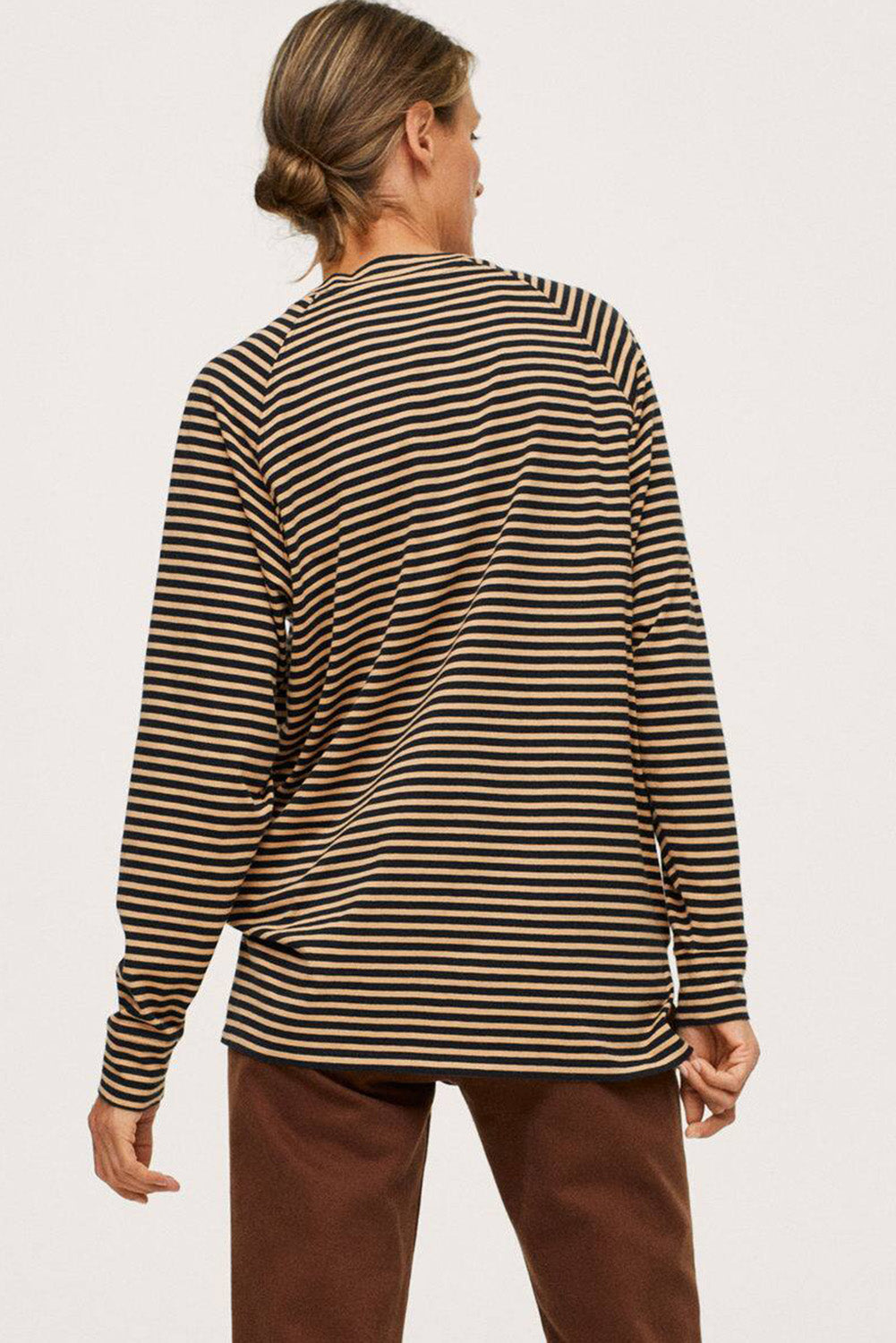 Black Stripe Side Splits Loose Fit Long Sleeve Top
