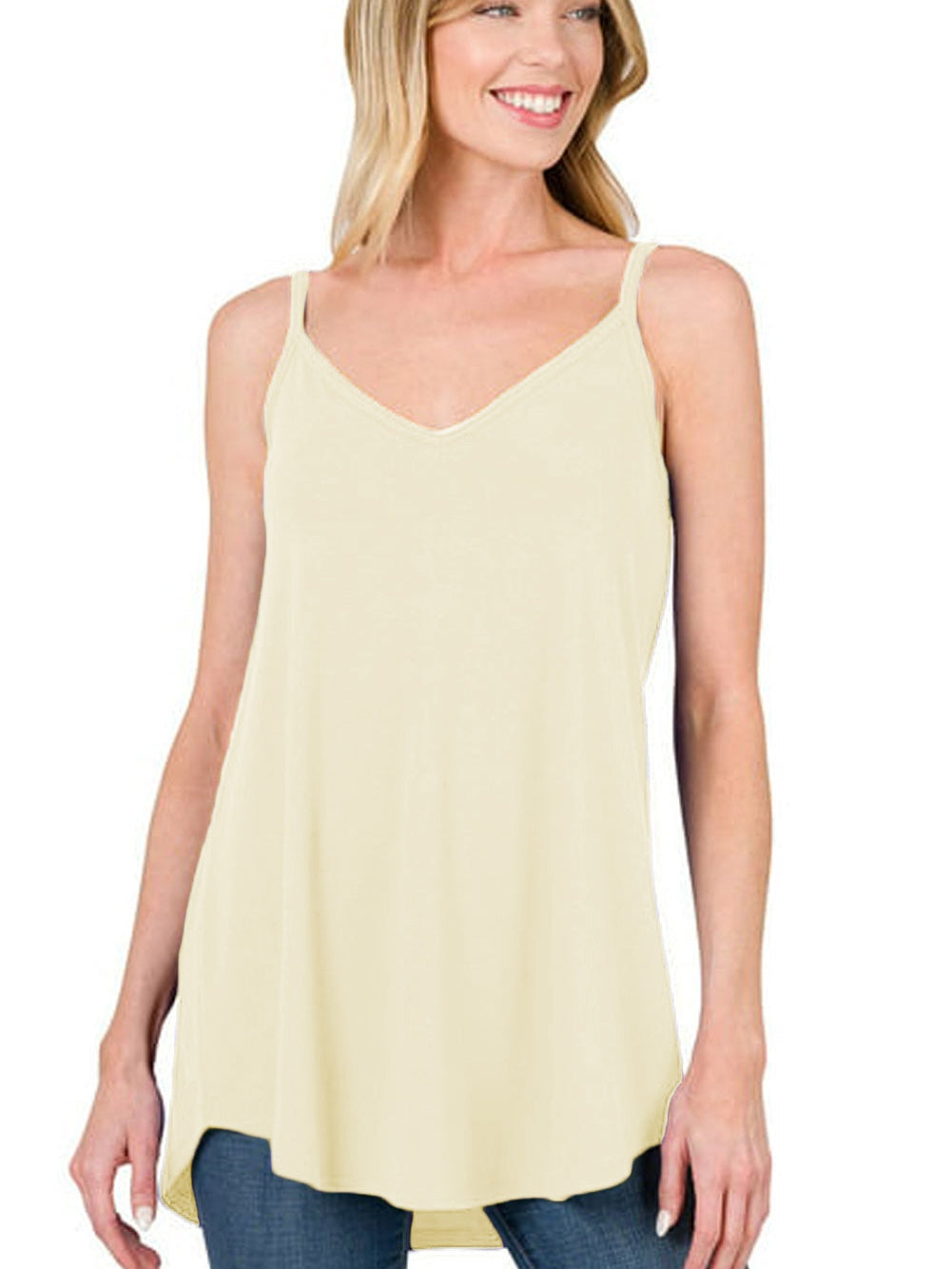 Flowy Apricot V-Neck Tank Top with Spaghetti Straps