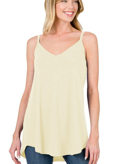 Flowy Apricot V-Neck Tank Top with Spaghetti Straps