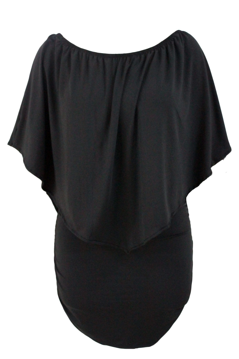 Elegant Black Layered Poncho Mini Dress for Plus Size Women