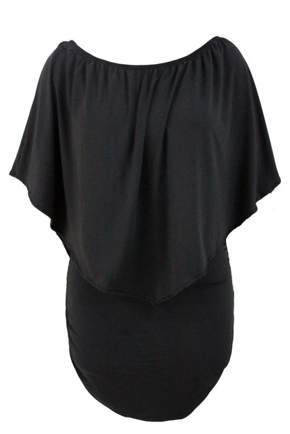 Elegant Black Layered Poncho Mini Dress for Plus Size Women
