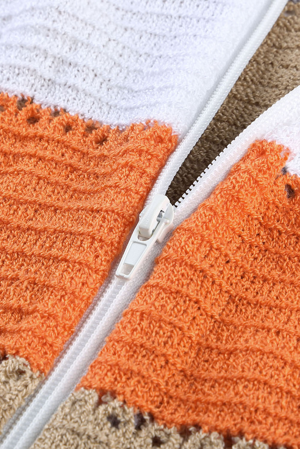 Gray Colorblock Knit Hoodie with Zipper Detail