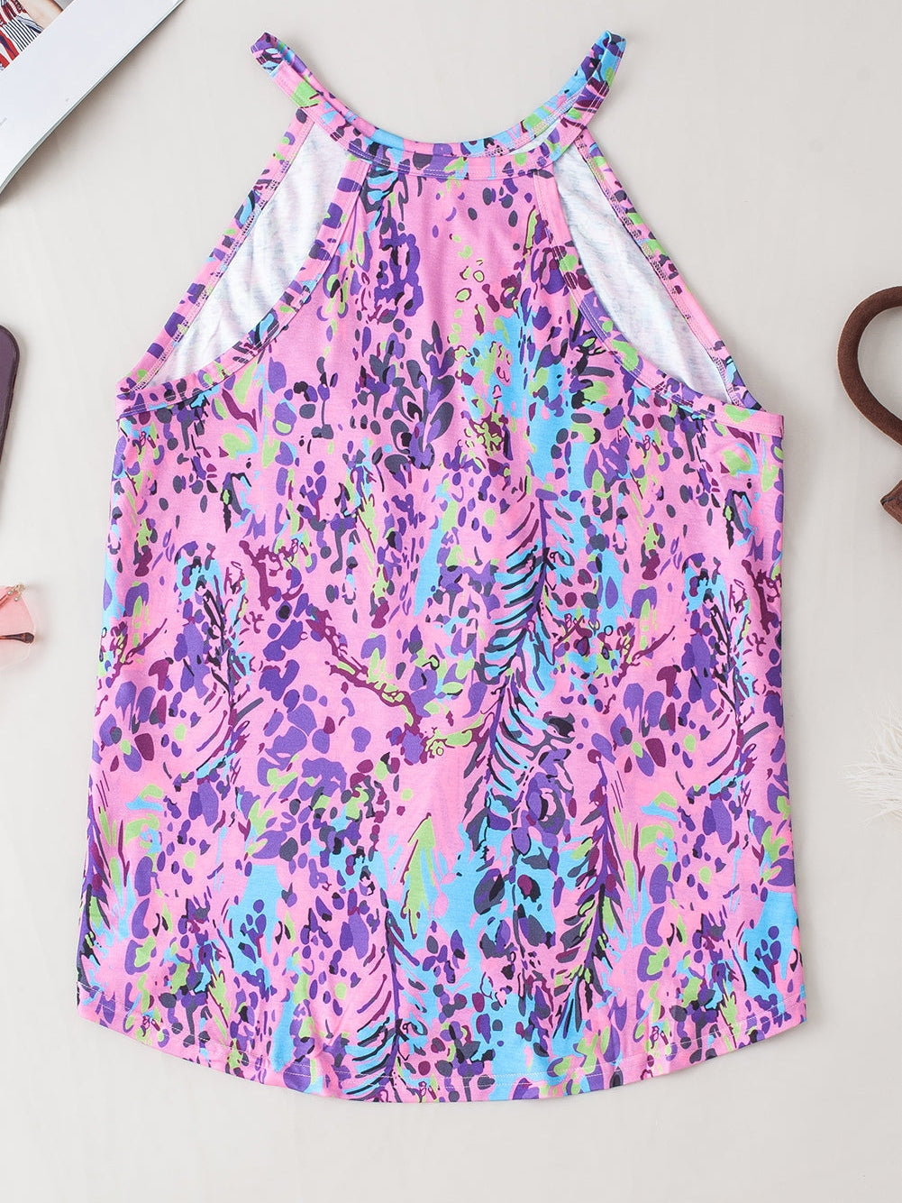 Multicolor Floral Print Round Neck Plus Size Tank Top