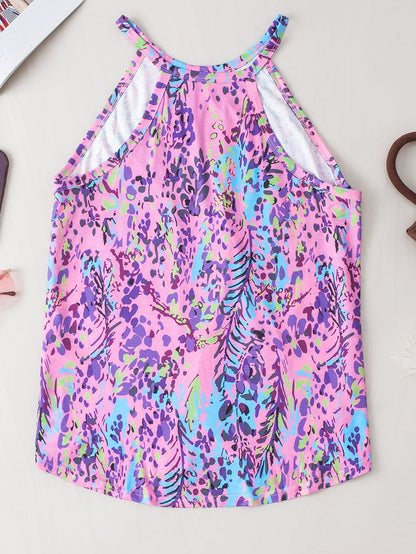 Multicolor Floral Print Round Neck Plus Size Tank Top