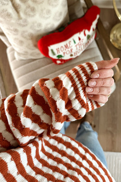 Cinnamon Striped Collared Cozy Sweater